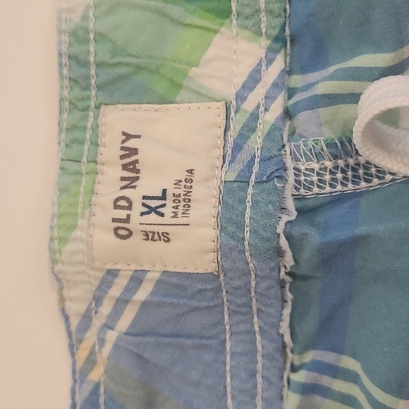 3/$20 Old Navy Blue/Green Plaid Swim Trunks - Picture 3 of 4